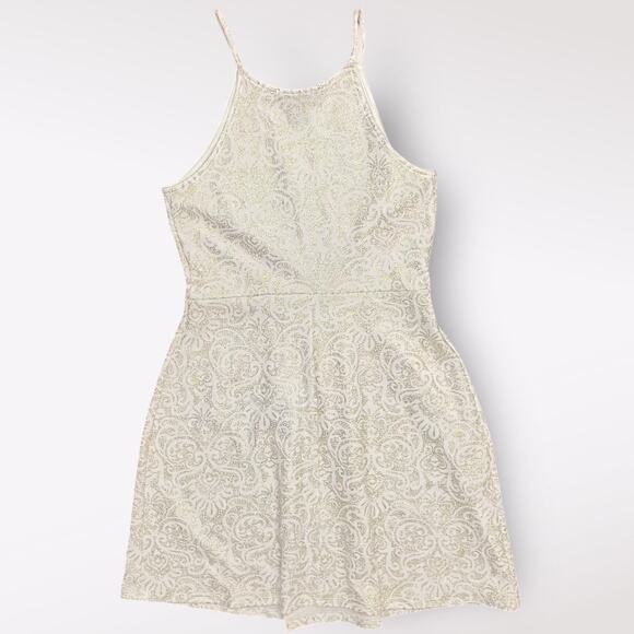 Aqua Gold Batik Patterned Mini Short Dress Size S White Party Holiday - Picture 6 of 7